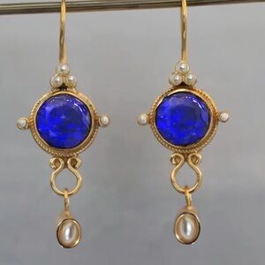 COPY - - Elegant Blue and Gold Drop Earrings